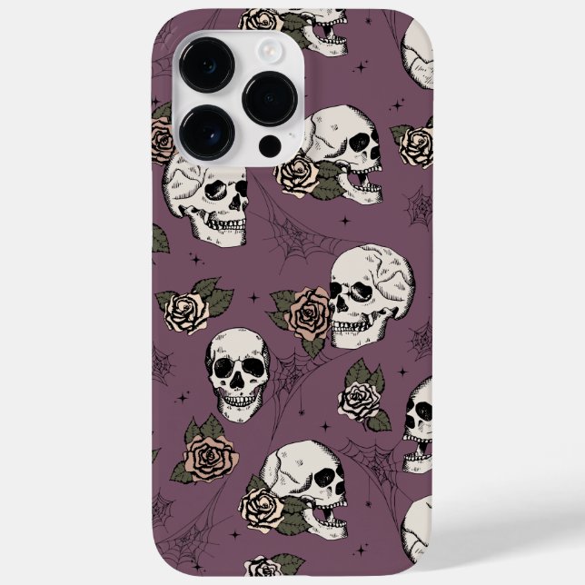 Funda De Case-Mate Para iPhone Calaveras violetas y Rosas (Reverso)