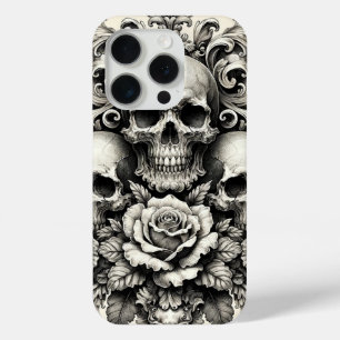 Funda Para iPhone 15 Pro Calaveras y Rosas de época