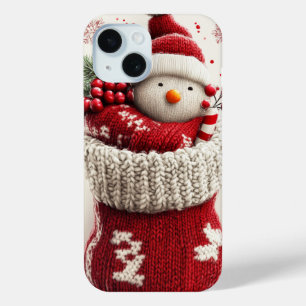 Funda Para iPhone 15 Calcetín de Navidad de Muñeco de Nieve de Punto Ac