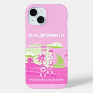 Funda Para iPhone 15 California, Los Ángeles, Travel Art, Preppy, Pink