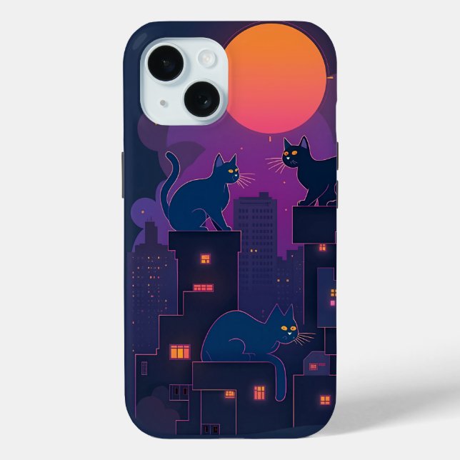 Funda De Case-Mate Para iPhone Calles | Neon Urban Feline Art (Reverso )