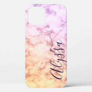Funda Para iPhone 12 Callias de patrón de mármol rosado de color pastel