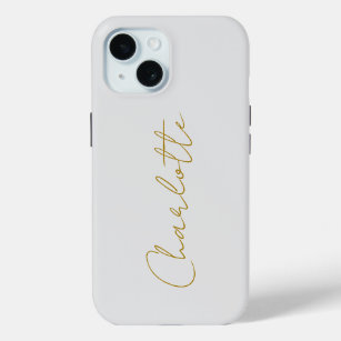 Funda Para iPhone 15 Calligraphy Gold Color Gray Personalizado Personal