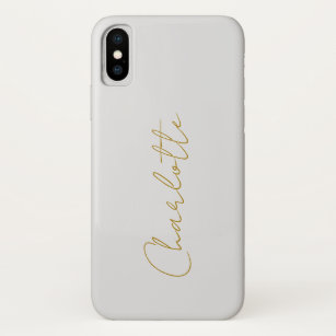 Funda Para iPhone XS Calligraphy Gold Color Gray Personalizado Personal