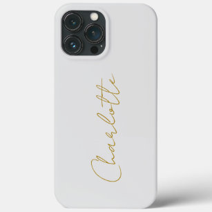 Funda Para iPhone 13 Pro Max Calligraphy Gold Color Gray Personalizado Personal