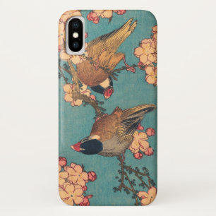 Funda Para iPhone X Camachuelo de Hokusai y Flor de Cerezo Ave Vintage