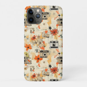 Funda Para iPhone 11 Pro Cámara antigua Ephemera floral naranja mostaza