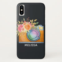 Cámara Boho Naranja y acuarela con buquet floral