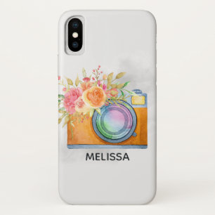 Funda Para iPhone X Cámara Boho Naranja y acuarela de flores