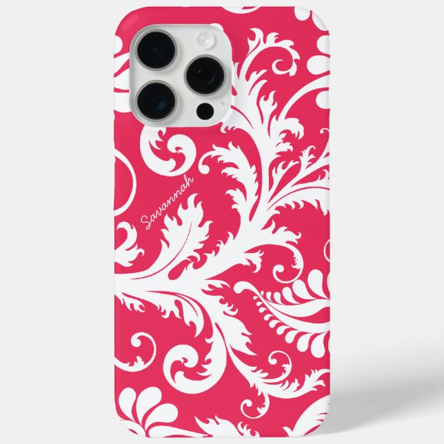 Funda De Case-Mate Para iPhone Cambio personalizado de damasco de época rosa (Reverso )