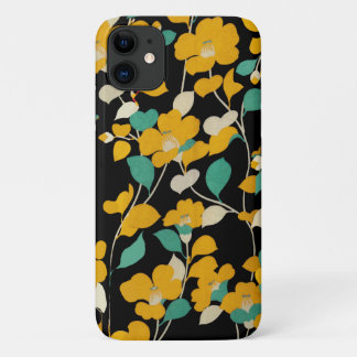 Funda Para iPhone 11 CAMELIAS AMARILLAS, VERDE BLANCA DEJA Floral NEGRA