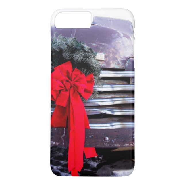 Funda De Case-Mate Para iPhone Camión antiguo con corona de Navidades festivos (Reverso)