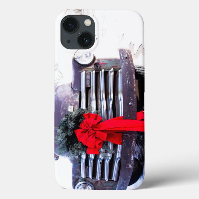 Funda De Case-Mate Para iPhone Camión Antiguo con Corona Navideña Festiva (Reverso)