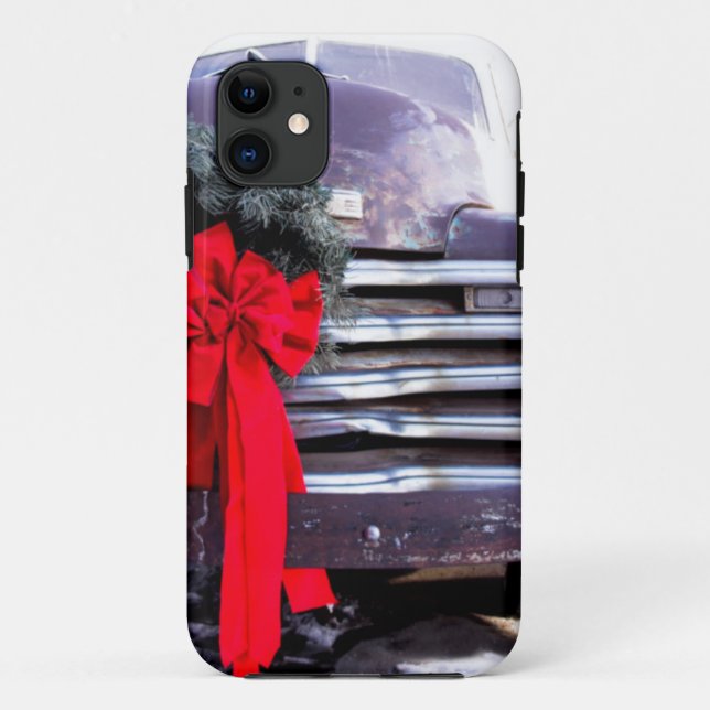 Funda De Case-Mate Para iPhone Camión Antiguo con Corona Navideña Festiva (Reverso)