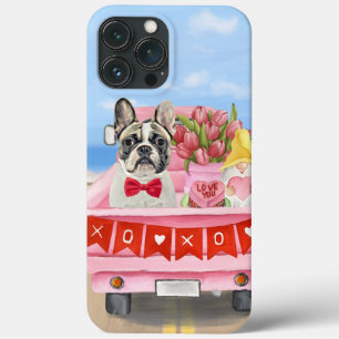 Funda Para iPhone 13 Pro Max Camión de día de San Valentín de Bulldog Francés