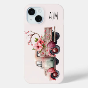 Funda Para iPhone 15 Camión de granjero de cosecha rosa
