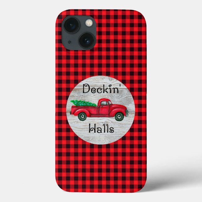 Funda De Case-Mate Para iPhone Camión de Navidades rojos Deckin Halls (Reverso)