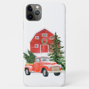 Funda Para iPhone 11 Pro Max Camión rojo vintage de árbol navideño de granjas