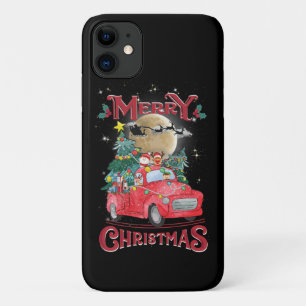 Funda Para iPhone 11 Camión Rojo Vintage de Santa Feliz Navidad