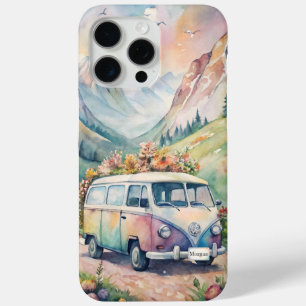 Funda Para iPhone 15 Pro Max Camioneta acuarela con regalo de placa de licencia