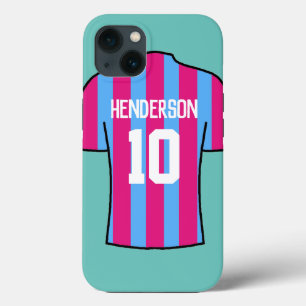 Funda Para iPhone 13 Camisa de fútbol Claret y Azul con nombre y número