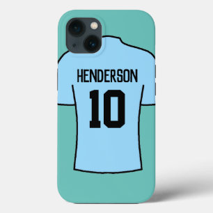 Funda Para iPhone 13 Camisa de fútbol en azul claro con nombre y número