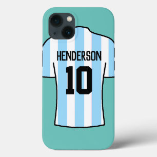 Funda Para iPhone 13 Camisa de fútbol en azul claro con nombre y número