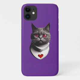 Funda Para iPhone 11 Camiseta de gato gruñón con ojos rojos y collar co
