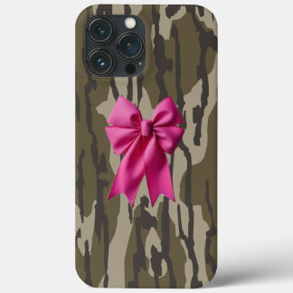Funda Para iPhone 13 Pro Max Camo de niñas lazo de cinta rosa en fondo de camuf