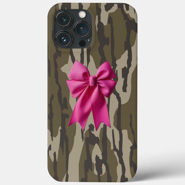 Funda De Case-Mate Para iPhone Camo de niñas lazo de cinta rosa en fondo de camuf (Reverso )