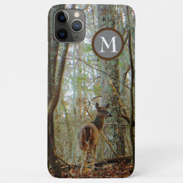 Funda Para iPhone 11 Pro Max Camo Deer en la niebla con monograma en marrón