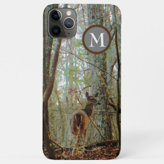 Funda Para iPhone 11 Pro Max Camo Deer en la niebla con monograma en marrón