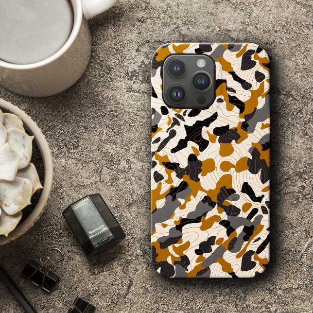 Funda De Case-Mate Para iPhone Camo diagonal de carbón vegetal marrón con líneas  (Brown Charcoal Diagonal Camo with Contour Lines Case-Mate iPhone Case)