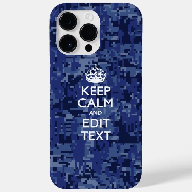 Funda De Case-Mate Para iPhone Camo digital azul MANTENER CALMA tu texto (Reverso)