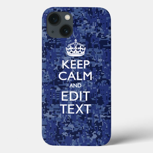Funda De Case-Mate Para iPhone Camo digital azul MANTENER CALMA tu texto (Reverso)