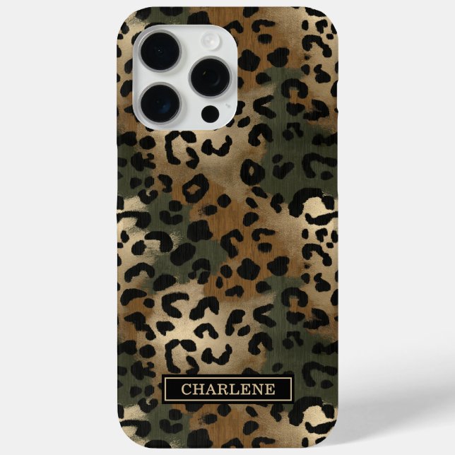 Funda De Case-Mate Para iPhone Camo Leopard Print Monogrammed (Reverso )