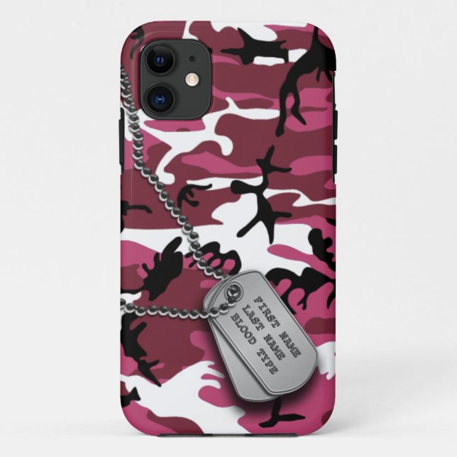 Funda De Case-Mate Para iPhone Camo rosado con las placas de identificación (Reverso)