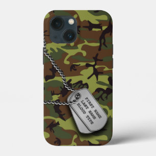 Funda Para iPhone 13 Mini Camo verde con etiqueta de perro