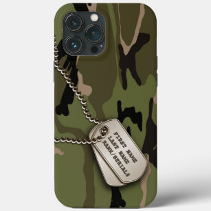 Funda Para iPhone 13 Pro Max Camo verde militar con etiqueta de perro
