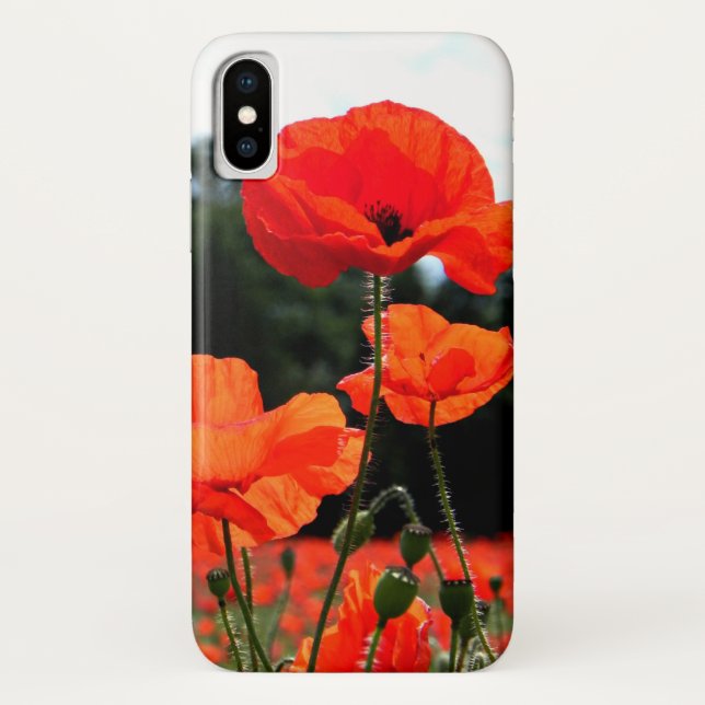 Funda De Case-Mate Para iPhone Campo de amapola, lapachos rojos en flor (Reverso)