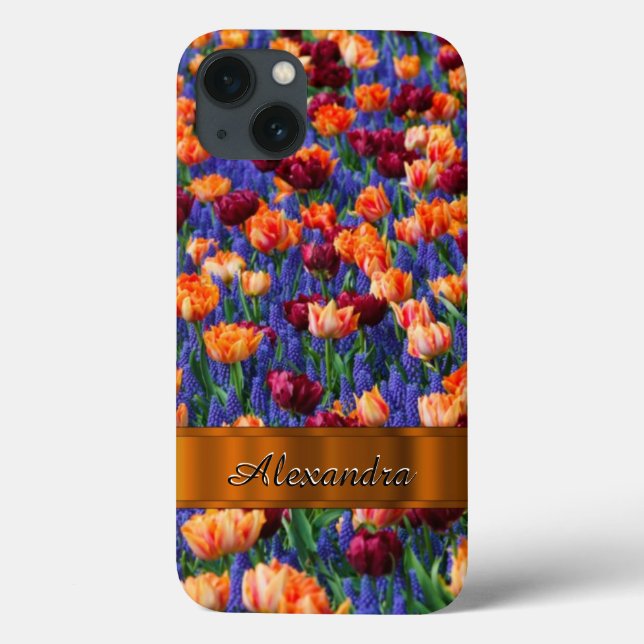 Funda De Case-Mate Para iPhone Campo de flor de tulipán de bonito personalizado (Reverso)
