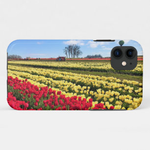 Funda Para iPhone 11 Campo de tulipanes rojo y amarillo con globo de ai