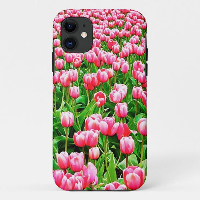 Funda De Case-Mate Para iPhone Campo de tulipanes rosados (Reverso)