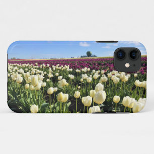 Funda Para iPhone 11 Campo tulipán blanco y morado con globo de aire ca