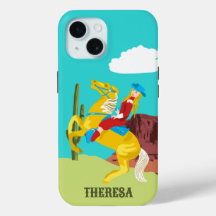 Funda Para iPhone 15 Campy Cowgirl occidental en caballo personalizado