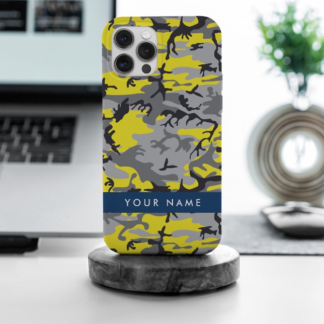 Funda De Case-Mate Para iPhone Camuflaje amarillo y gris Tu nombre personaliza (Subido por el creador)