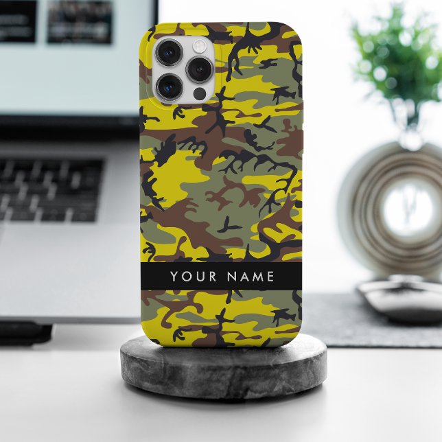 Funda De Case-Mate Para iPhone Camuflaje amarillo y marrón Tu nombre Personaliza (Subido por el creador)