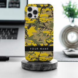 Funda Para iPhone 15 Pro Max Camuflaje amarillo y verde Tu nombre Personaliza