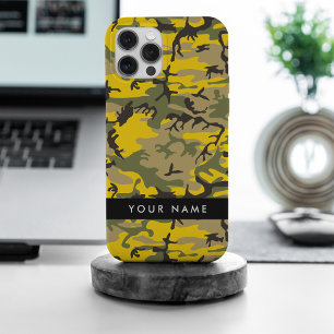 Funda Para iPhone 15 Pro Max Camuflaje amarillo y verde Tu nombre Personaliza