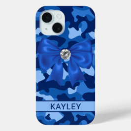 Funda Para iPhone 15 Camuflaje Azul Brillante Personalizado